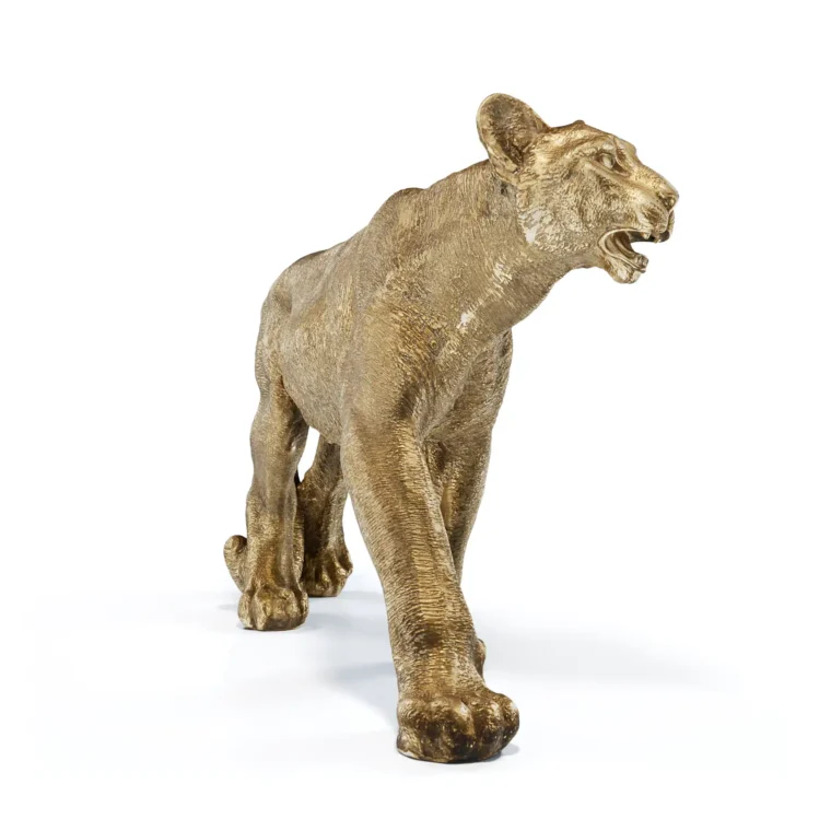 Golden panther 3D model render on white background