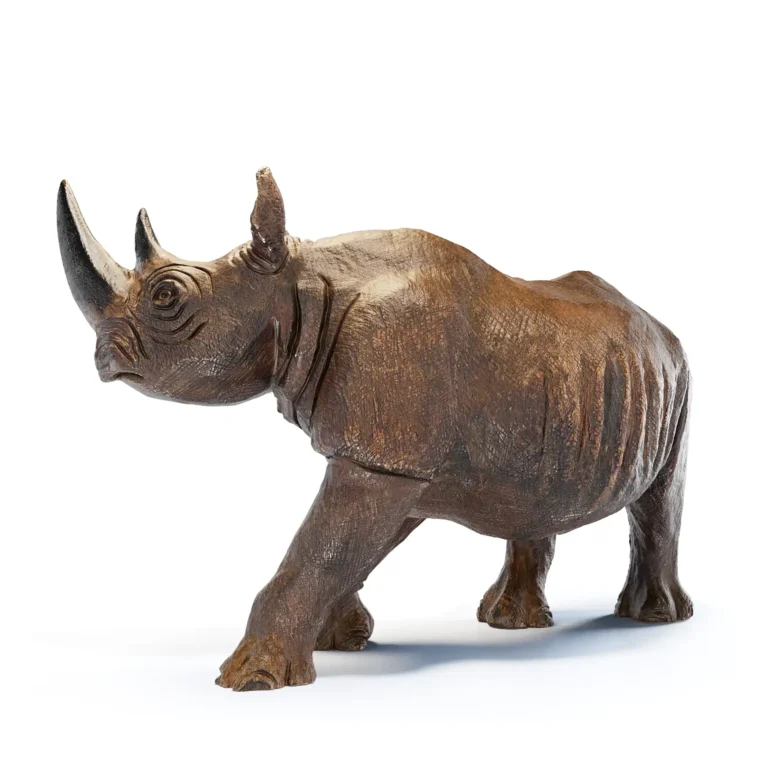 Wooden rhino 3D model render on white background